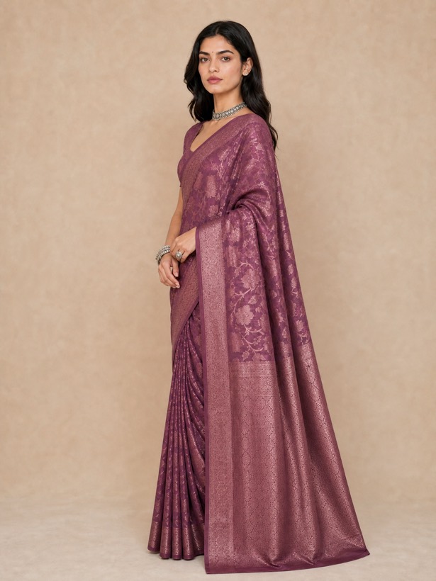 Saree on a model, profile view
