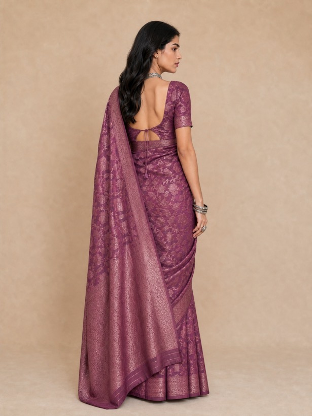 Saree on a model, back view